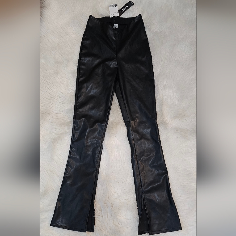 Vegan Leather Black Flared Slit Pants H&M Divided NWT xxs